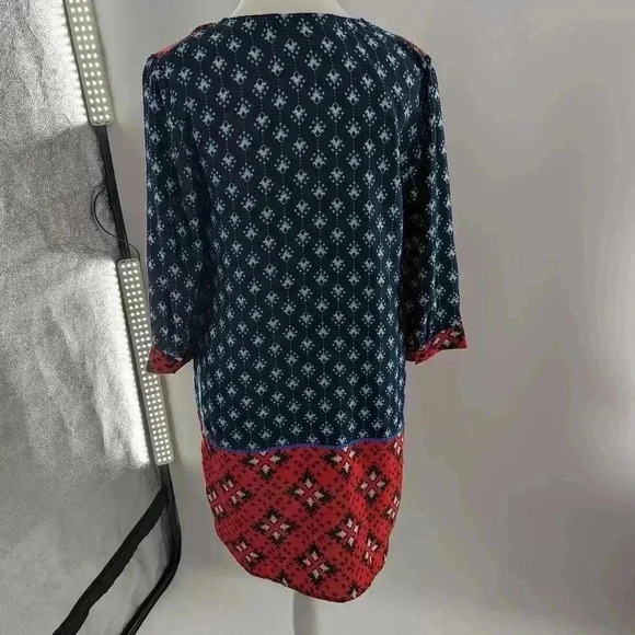 Collective Concepts Women Blue/ Red  3/4 Sleeves V Neck Casual Dress Size Small - Picture 5 of 11